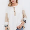 Blue B Henley Knit Color Block Top - White