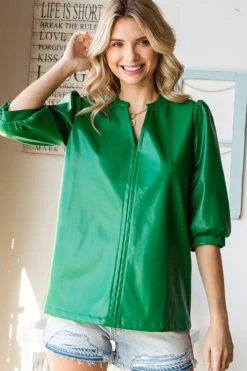 First Love Faux Leather 3/4 Sleeve Top