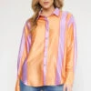 Entro Striped Collared Button Up Long Sleeve Top