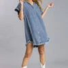 Umgee Ruffled Sleeve Shirt Denim Dress