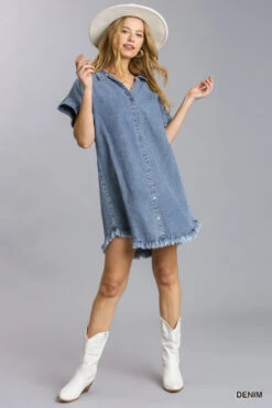 Umgee Ruffled Sleeve Shirt Denim Dress