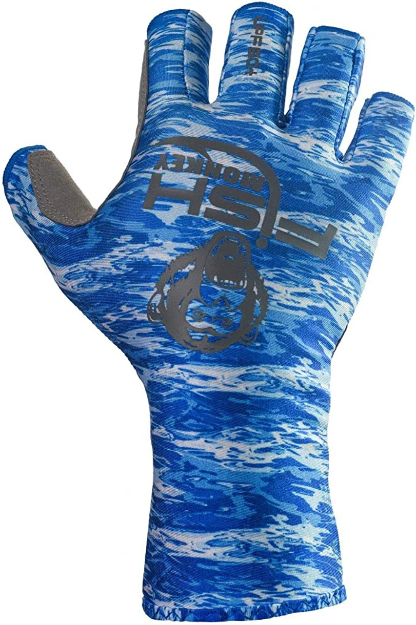 Fish Monkey Half Finger Guide Glove Blue Water Camo - Image 4