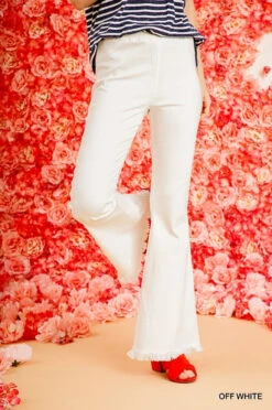 Umgee Off White Stretch Wide Flare Leg Pant